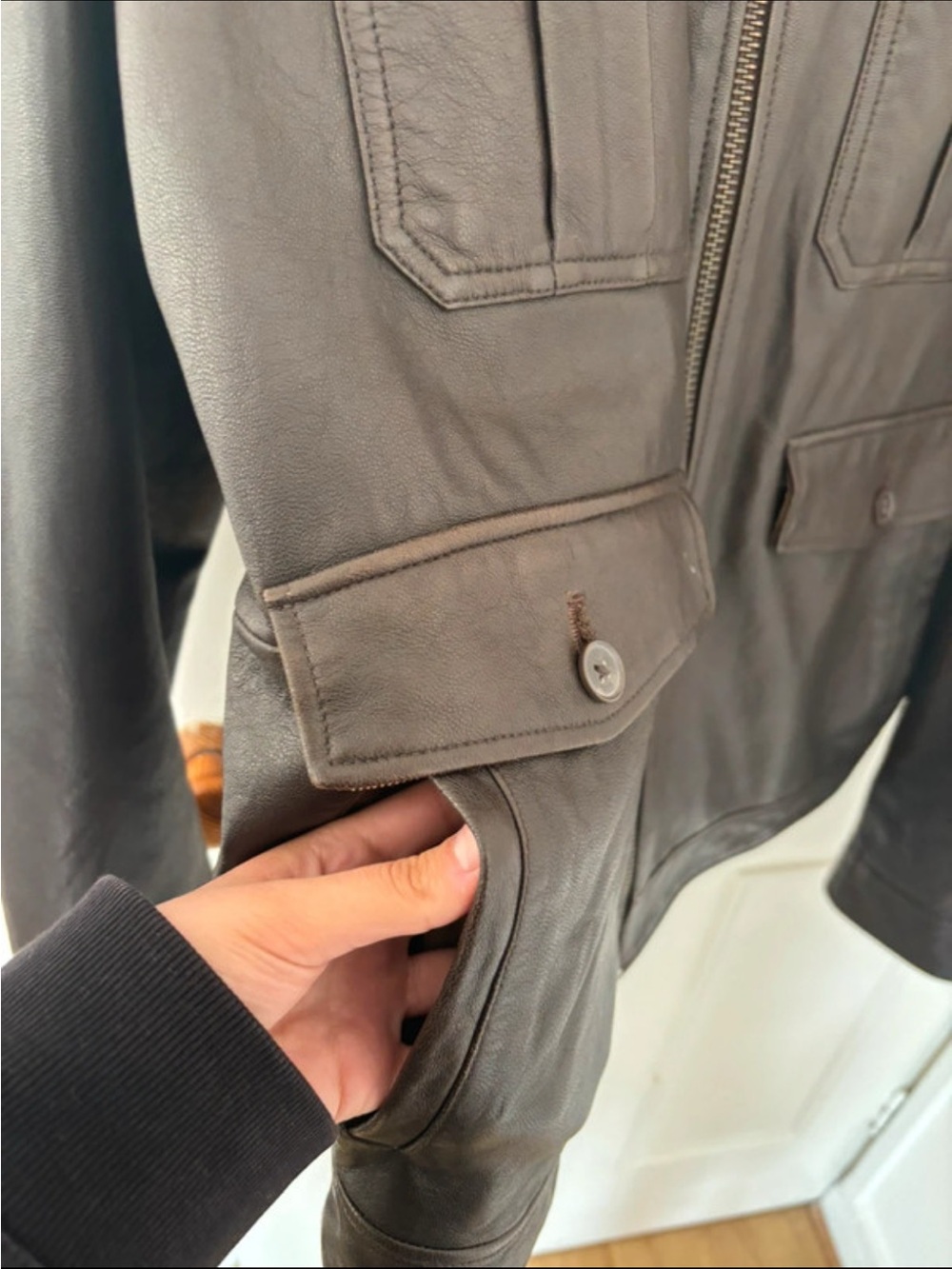 Men's Banana Republic Dark Brown Leather Utility Jacket - Picture 4 of 6